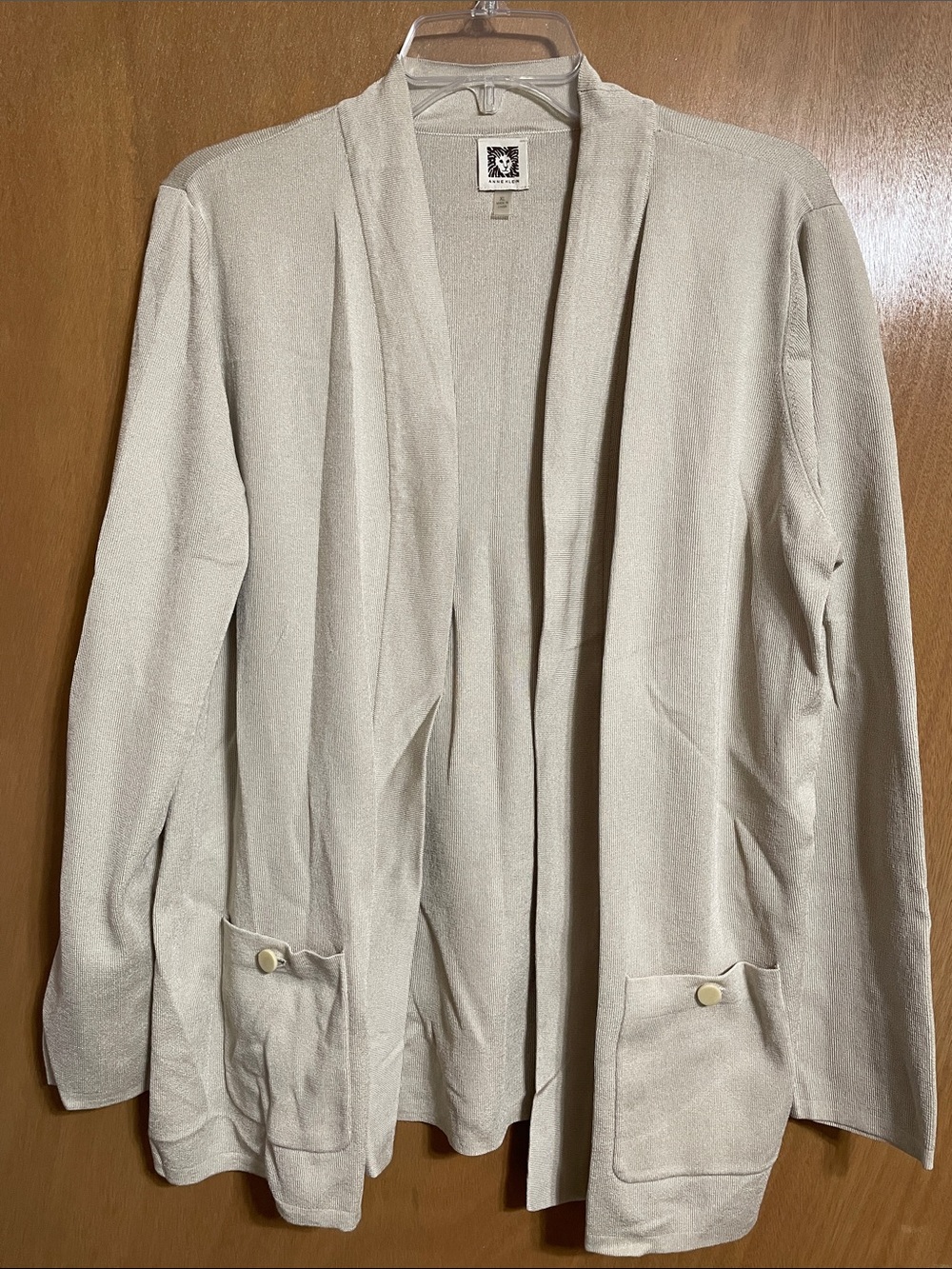 Anne Klein Light Beige Open-Front Blazer Cardigan